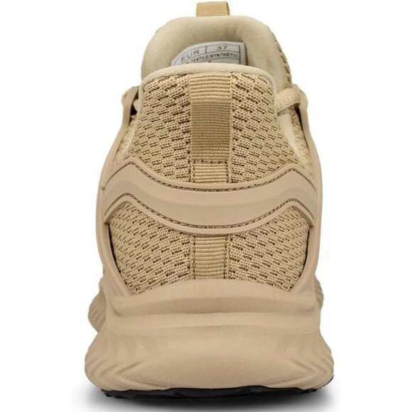 Women's Tan Slip On Sneakers Walking Tennis Shoes Lightweight Casual Lace Up - Picture 5 of 5